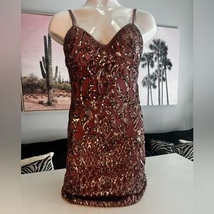 Rose Gold Sequin Bodycon Dress • Bustier Corset Top. Holiday / NYE (M)